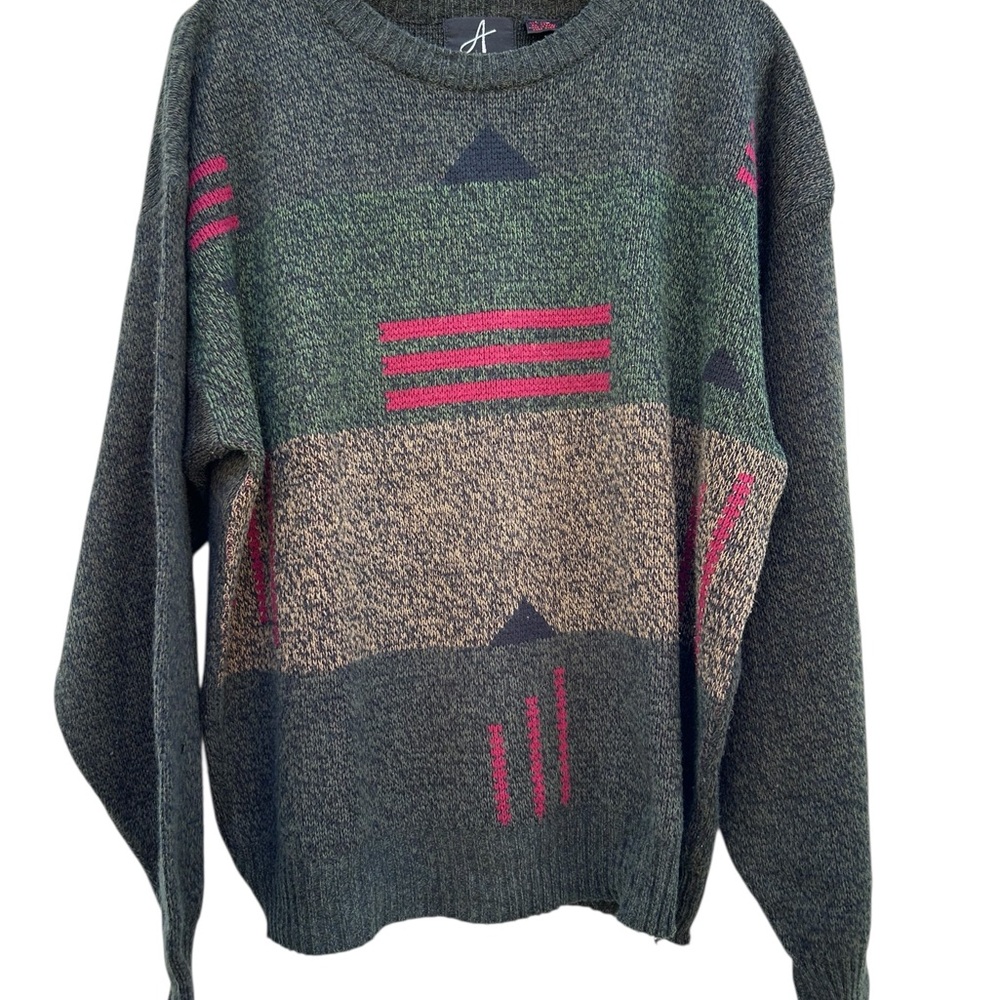 Vintage 90s Geometric Sweater Men’s XL Anthonys Made In Korea Holiday Ugly